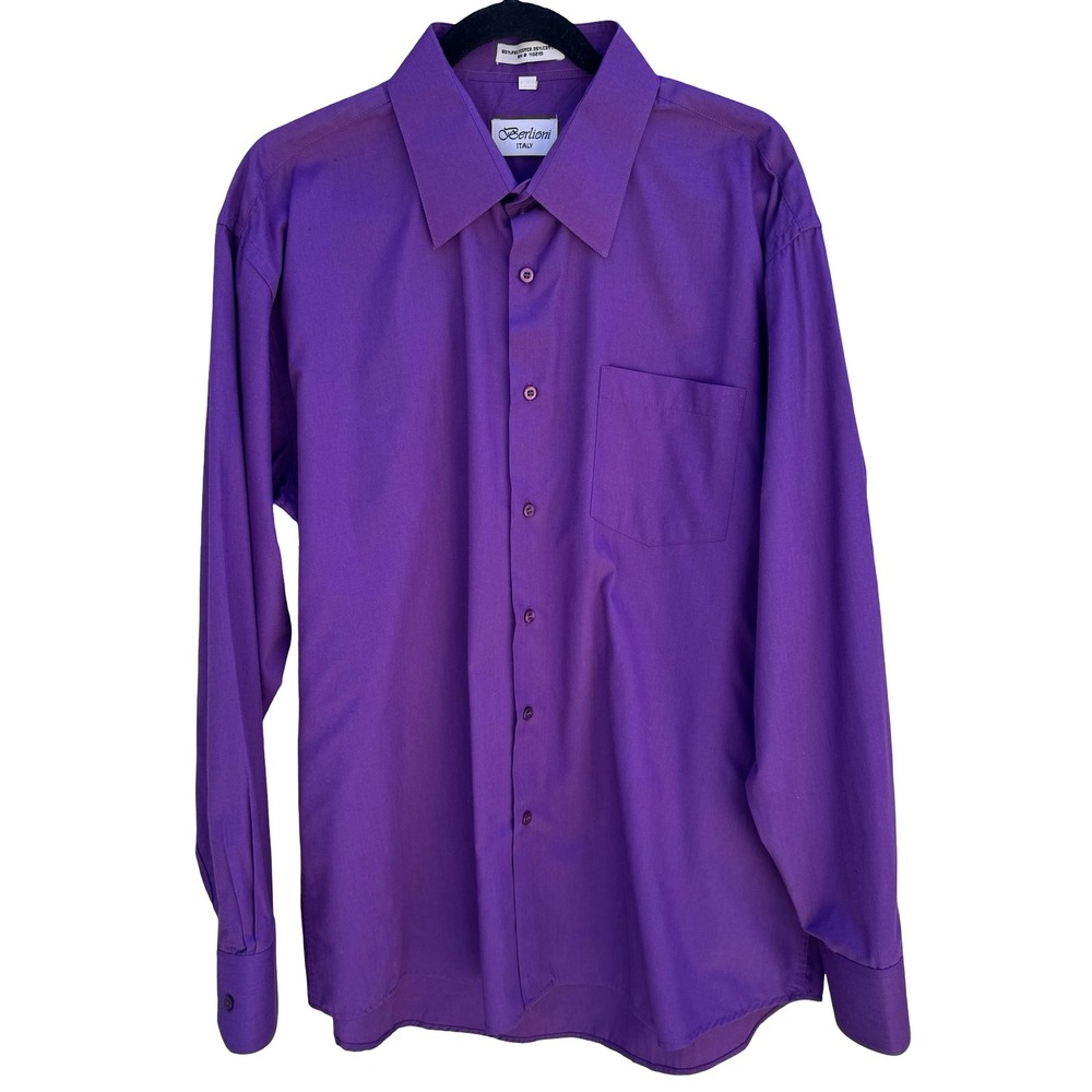 Berlioni Italy Vintage Business Professional Dress Shirt Purple‎ Mens XL Office